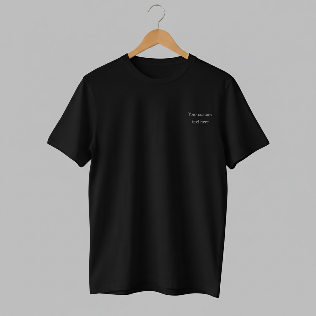 Customized Oversized T Shirts with Embroidered Left Side Text Only Design